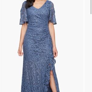 Alex Evenings Blue Lace Maxi Dress